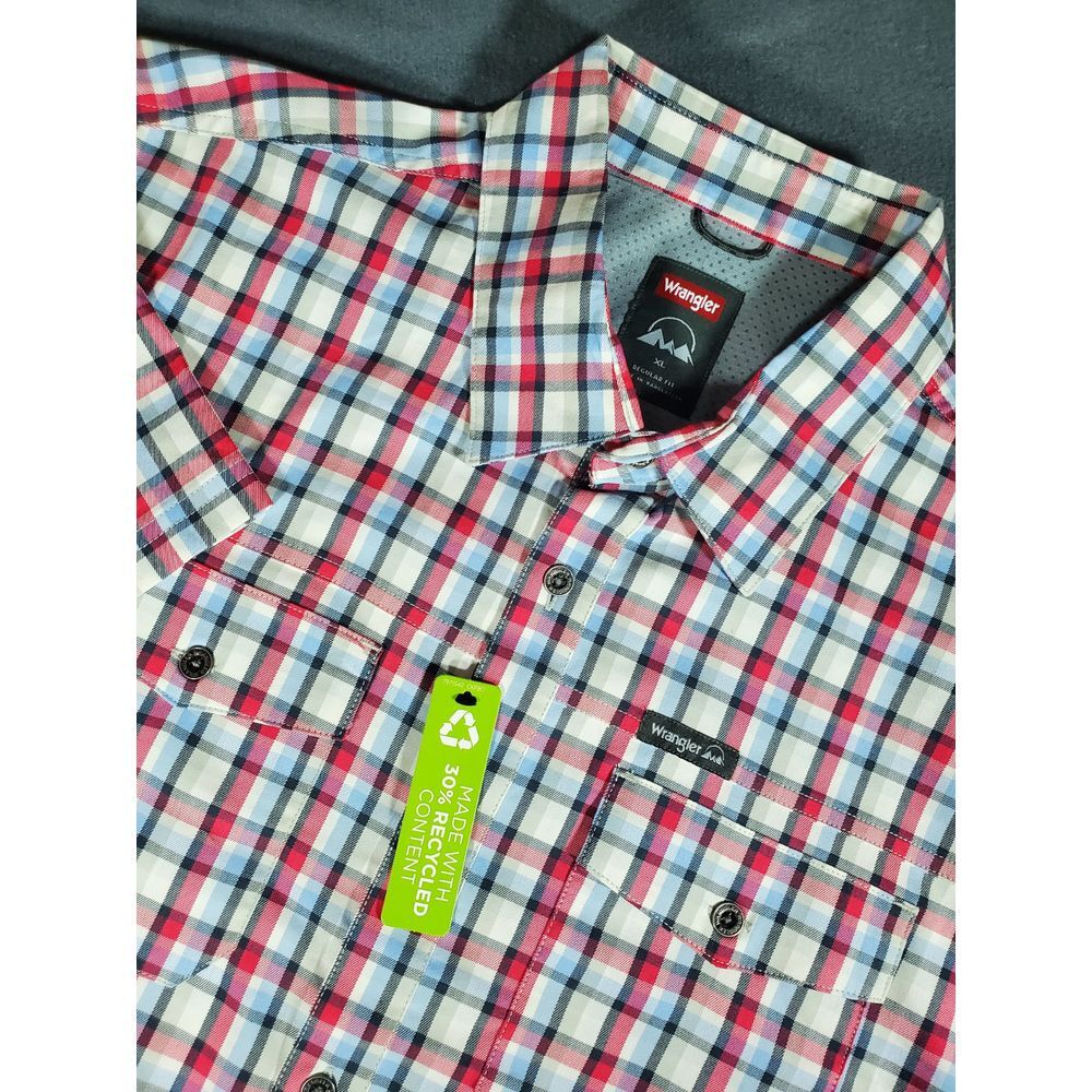 Wrangler Shirt Mens XL White Blue Pink Plaid S/s  Button Up Rugged Cowboy